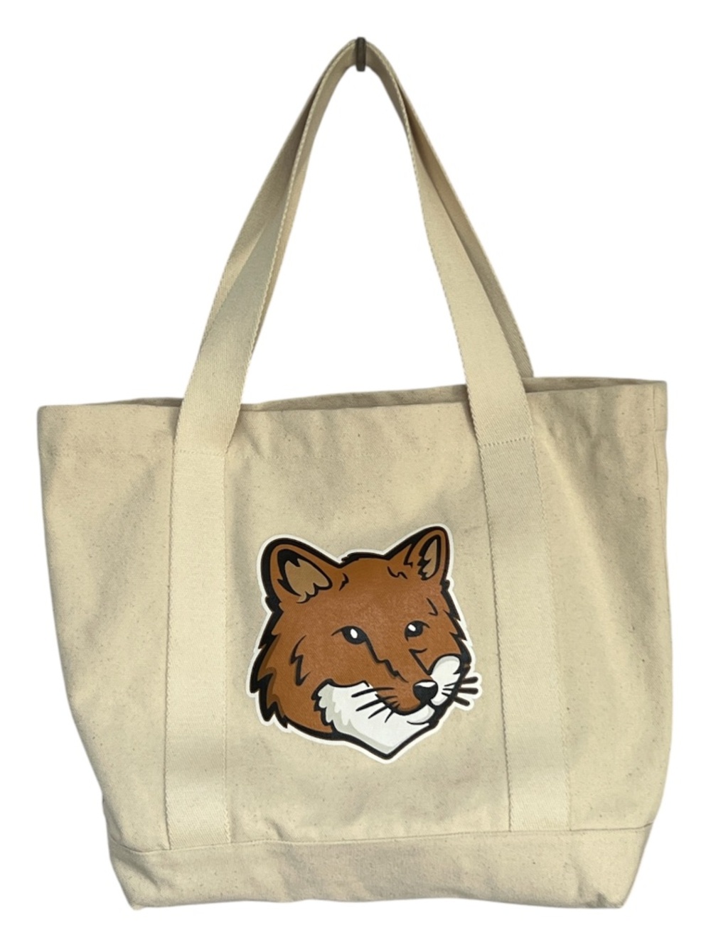 Maison Kitsune Canvas Tote Bag 100% Cotton Two Handles Fox Head Cream Brown